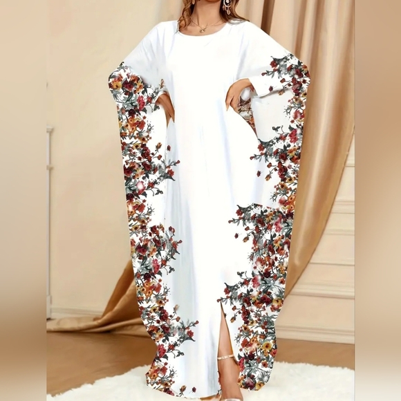 NIP Beautiful White Floral Boho Style Kaften Dress - Picture 7 of 8